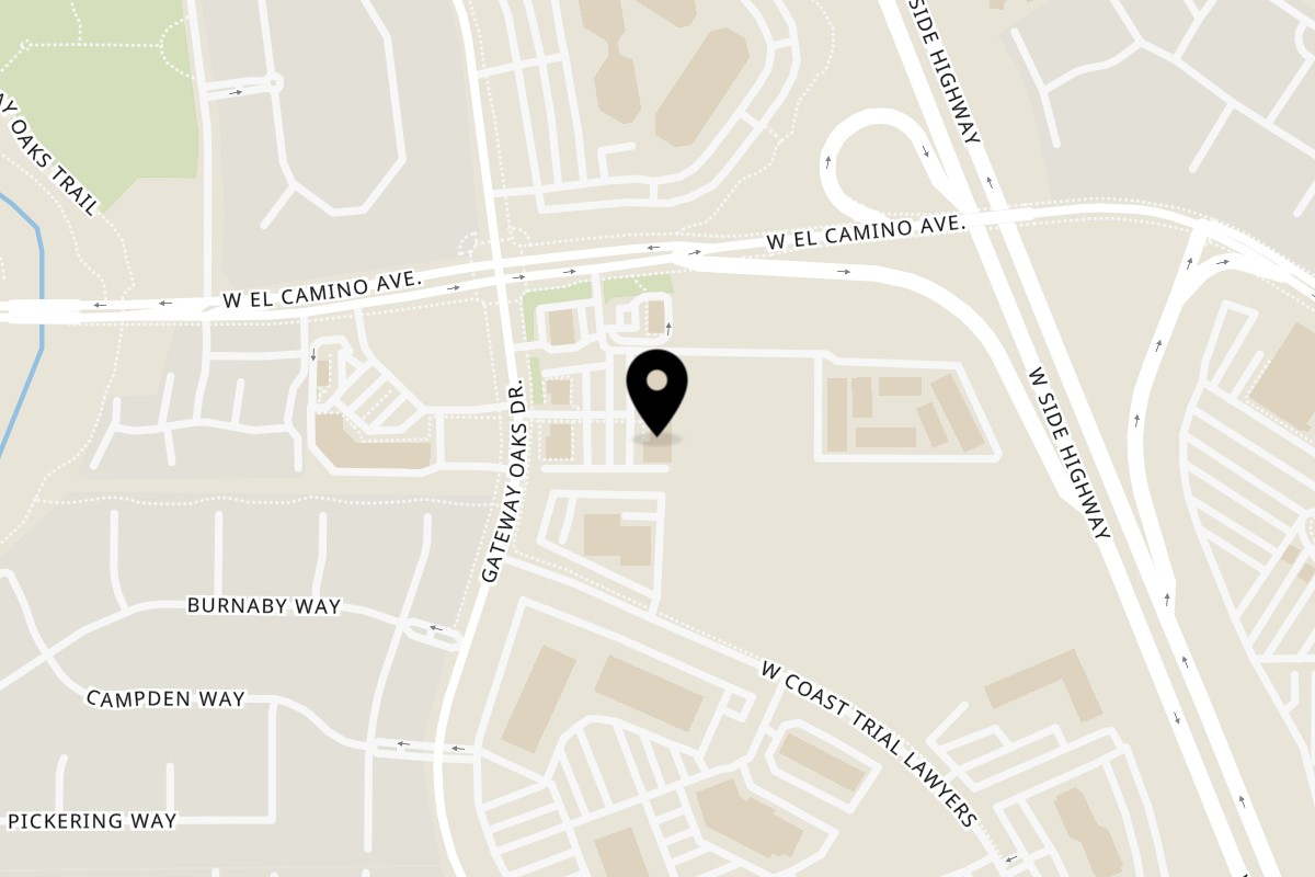 Map showing the location of The Sandwich Spot Natomas on 2606 Gateway Oaks Dr in Sacramento